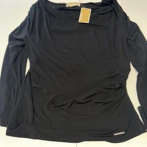 Michael Kors Asymmetrical Ruched Black and Yellow Blouse